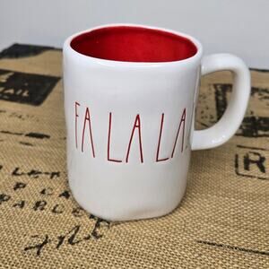 RAE DUNN Artisan Collection Fa La La White  w/ Red interior/lettering Large Mug